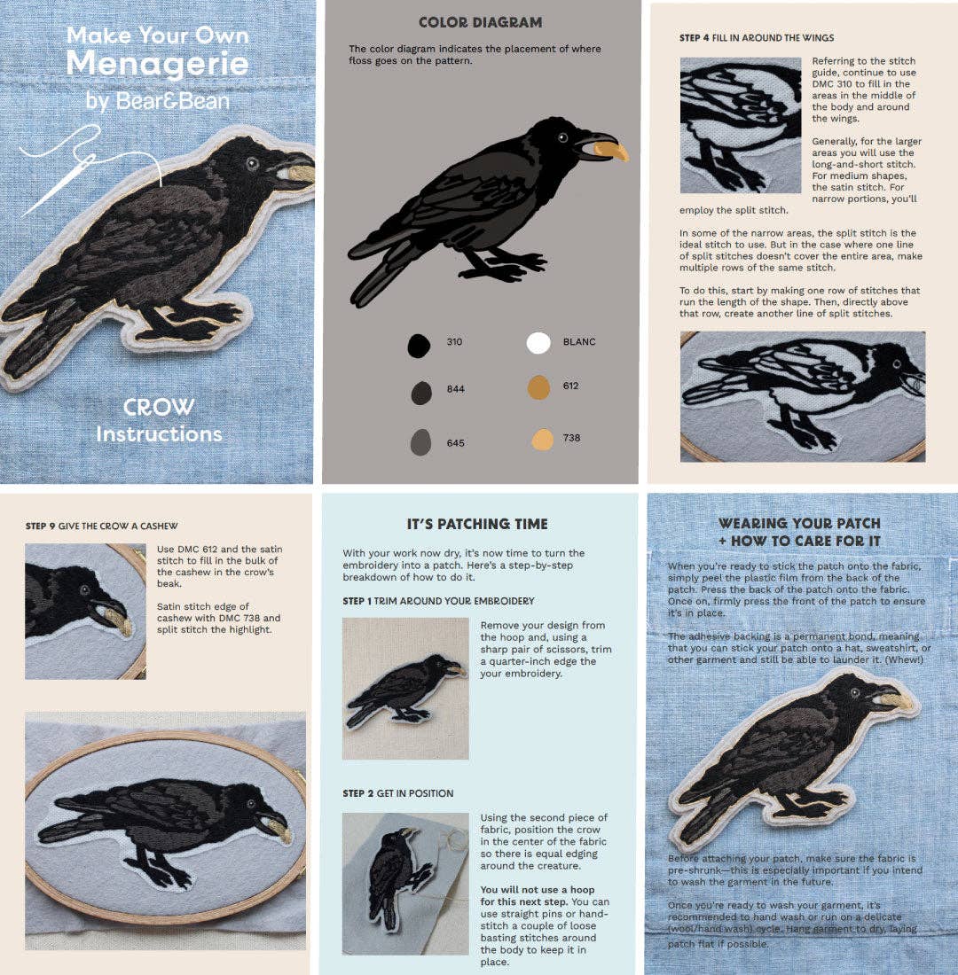 Crow Embroidered Patch Kit
