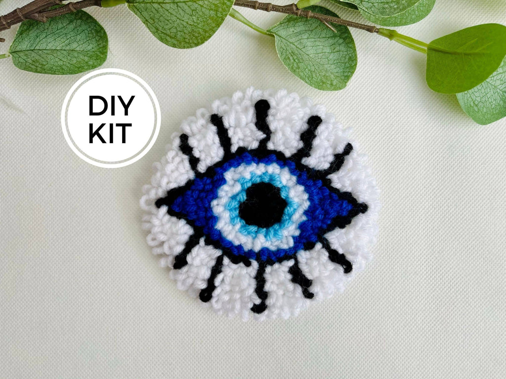 Blue Evil Eye Punch Needle Rug Kit for Beginners