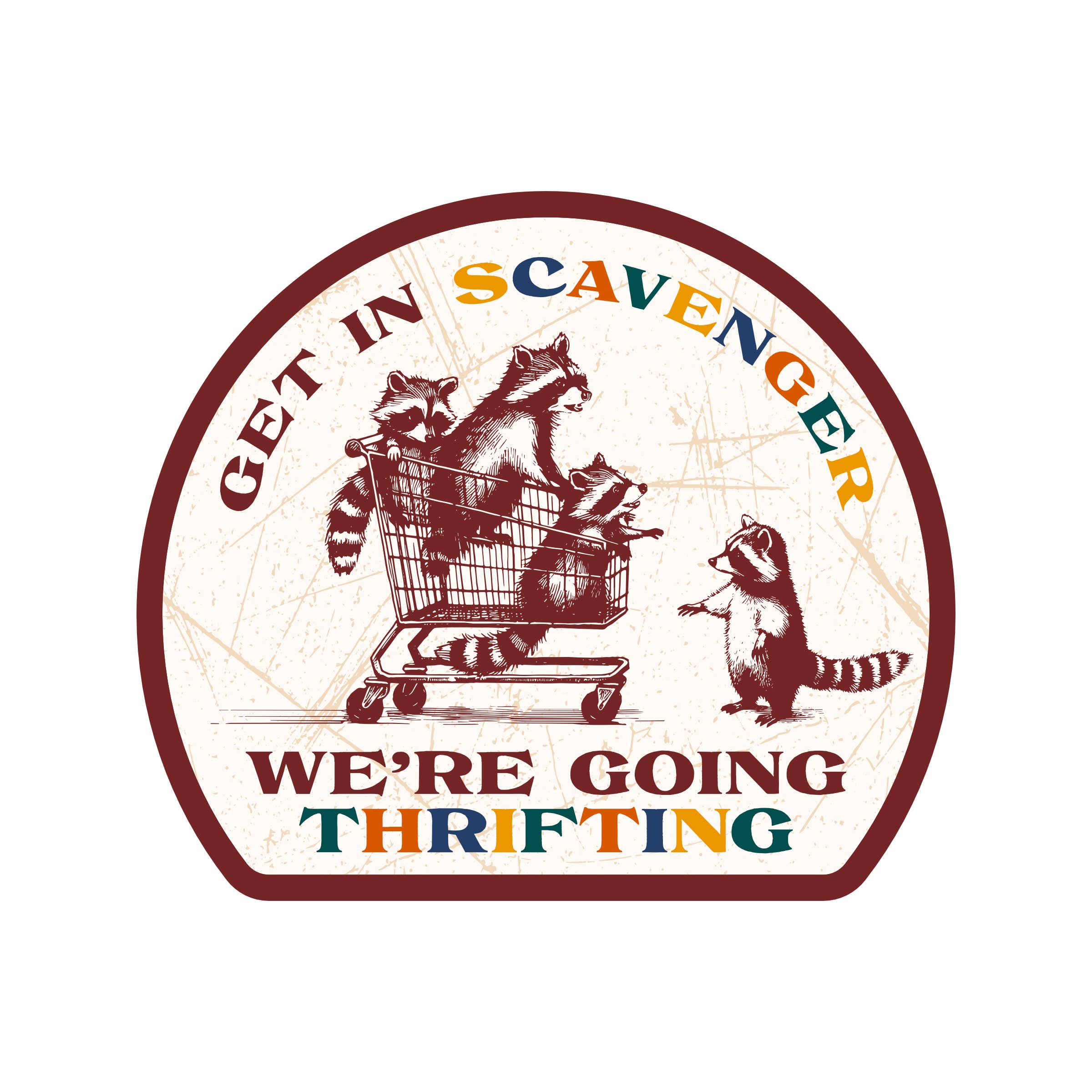 Going Thrifting Raccoon High Quality Vinyl Sticker