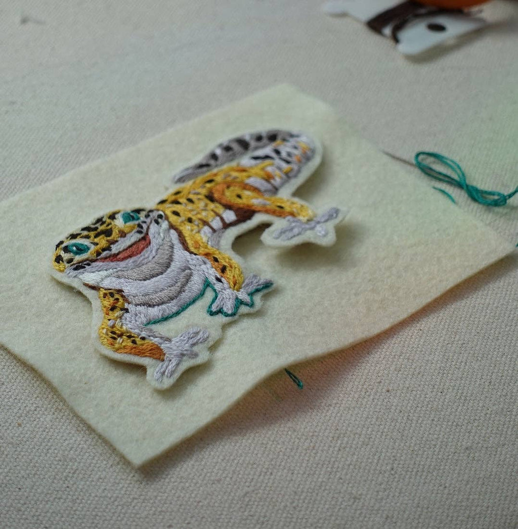 Spotted Gecko Embroidered Patch Kit