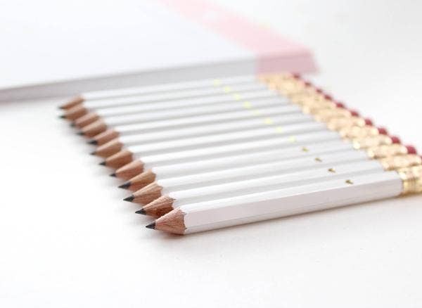 Mini Pencils - Gold Heart/White