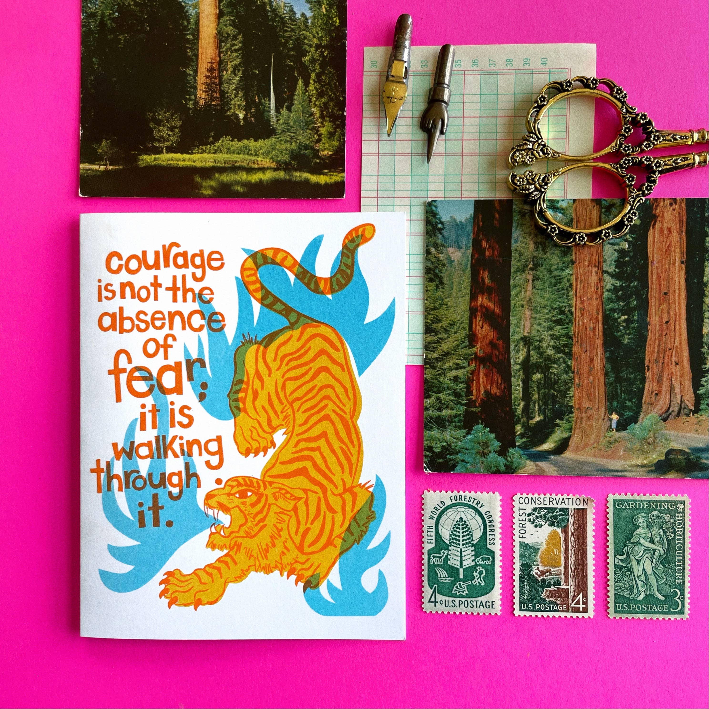 Tiger Courage - Encouragement Risograph Greeting Card
