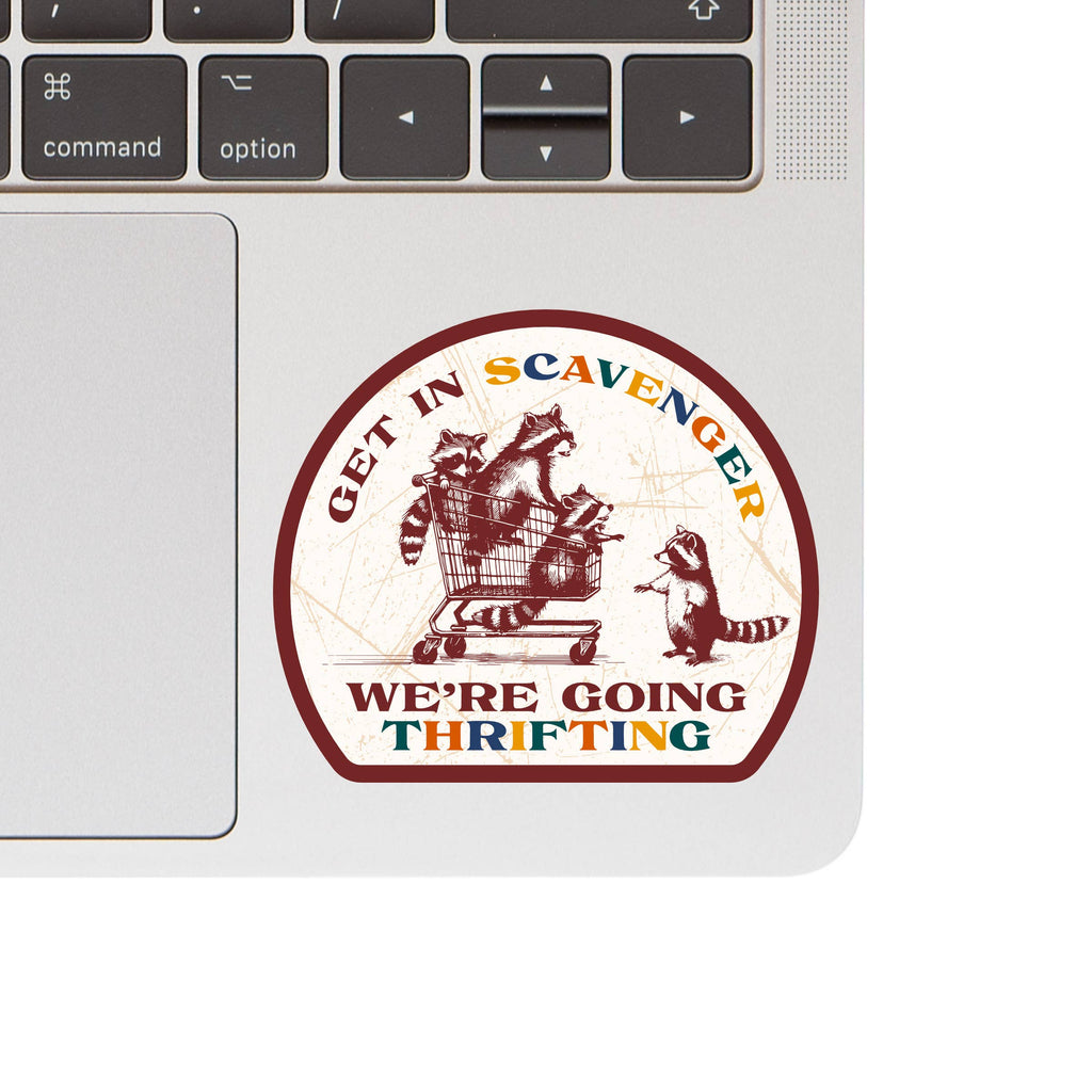 Going Thrifting Raccoon High Quality Vinyl Sticker