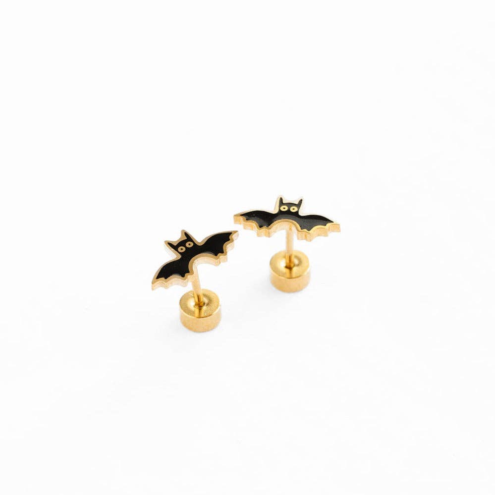 Bat Stud Earrings - Hypoallergenic, Flat Back, Girl Gift