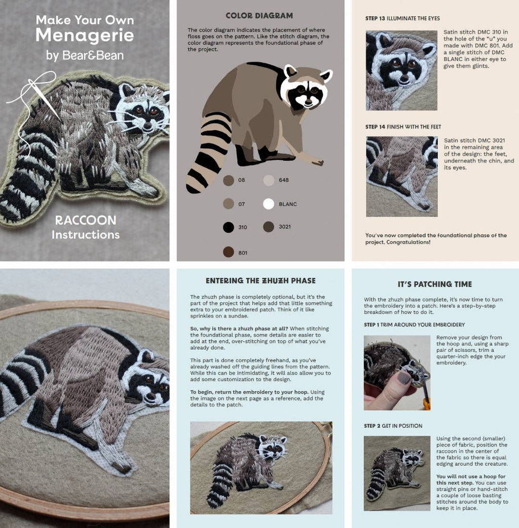 Raccoon Embroidered Patch Kit
