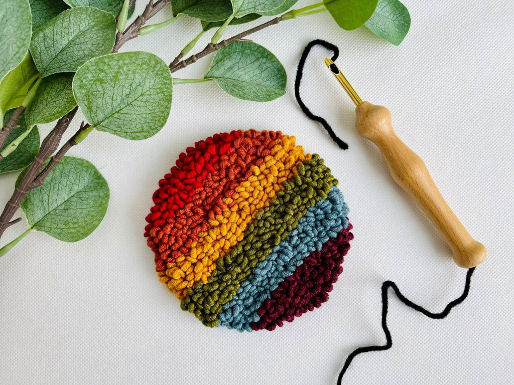 Muted Rainbow Beginner Punch Needle Mug Rug Kit