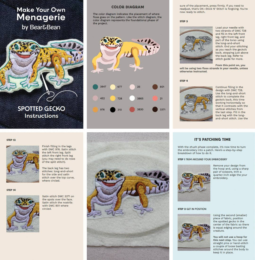 Spotted Gecko Embroidered Patch Kit