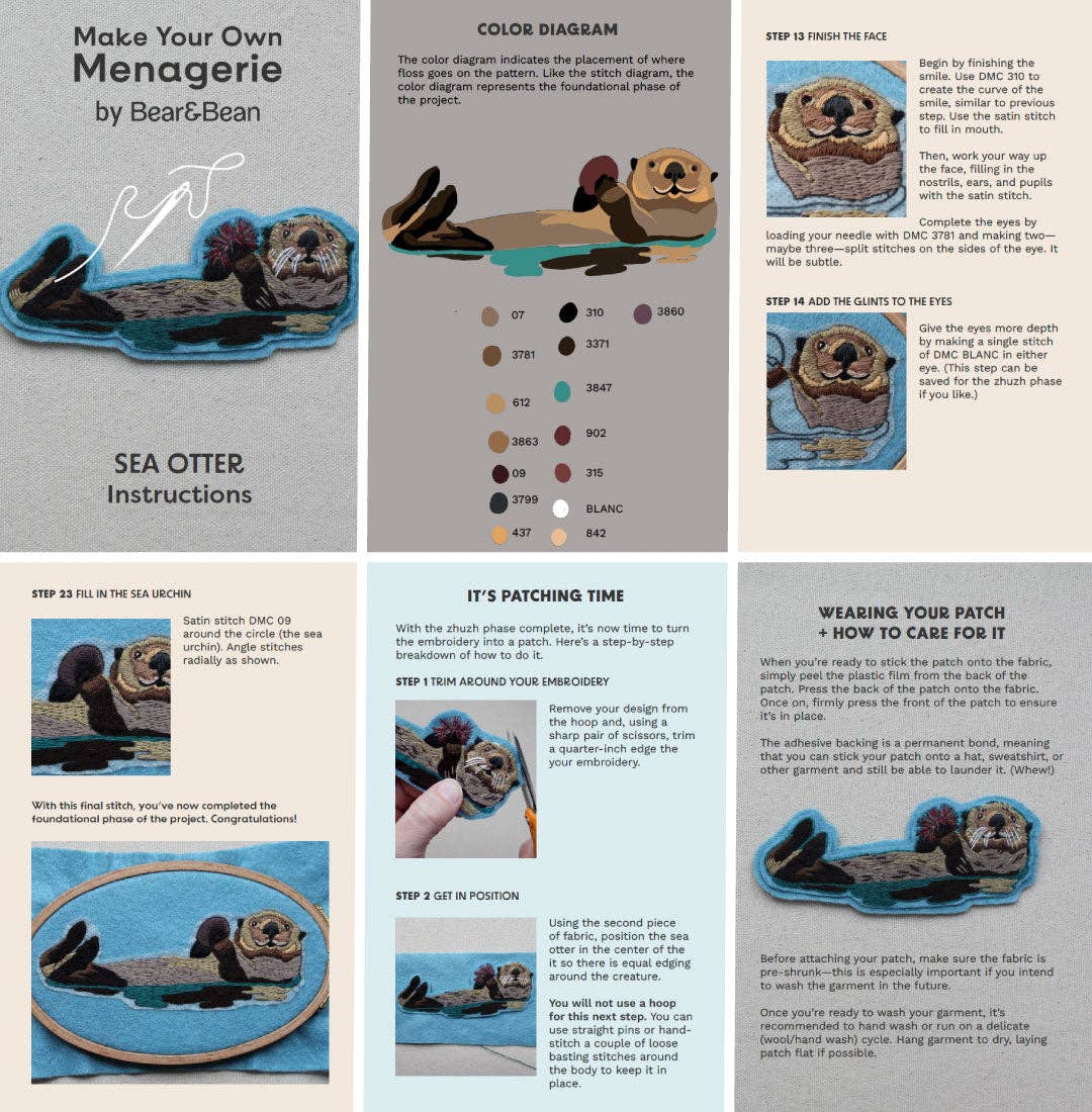 Sea Otter Embroidered Patch Kit