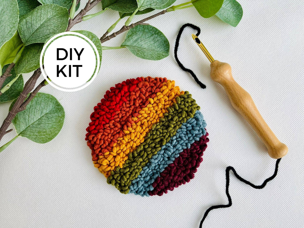 Muted Rainbow Beginner Punch Needle Mug Rug Kit