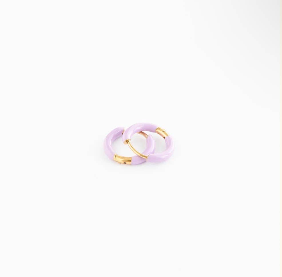 Enamel Hoop Earrings - Hypoallergenic, Flat Back, Girl Gift