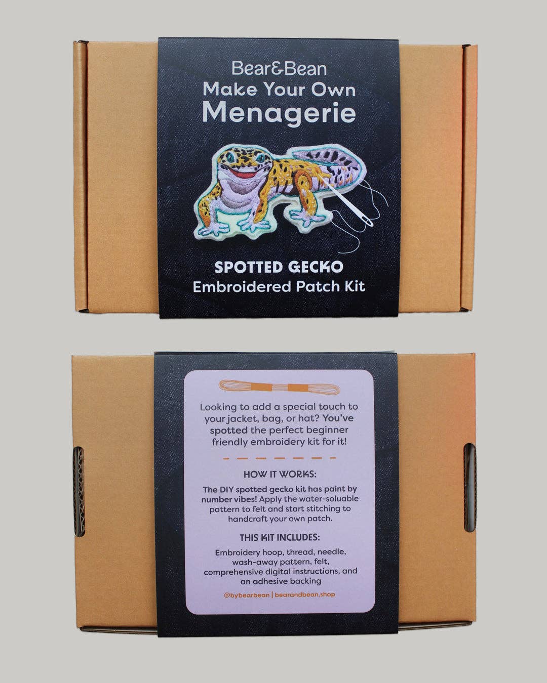 Spotted Gecko Embroidered Patch Kit