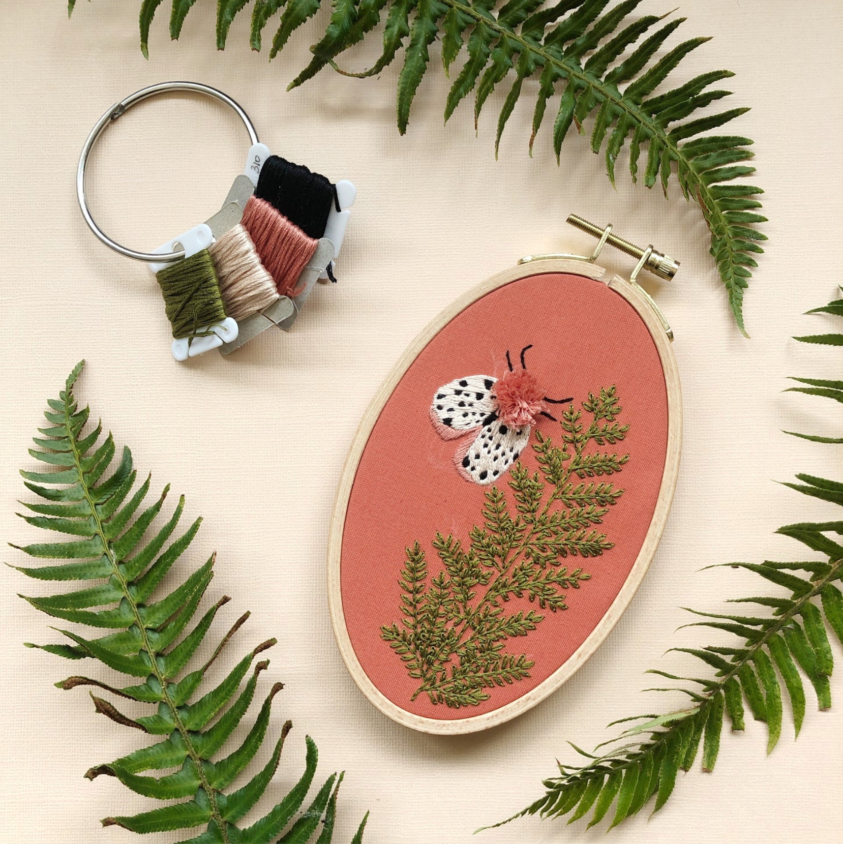 Moth and Fern - Intermediate Hand Embroidery Kit by MCreativeJ