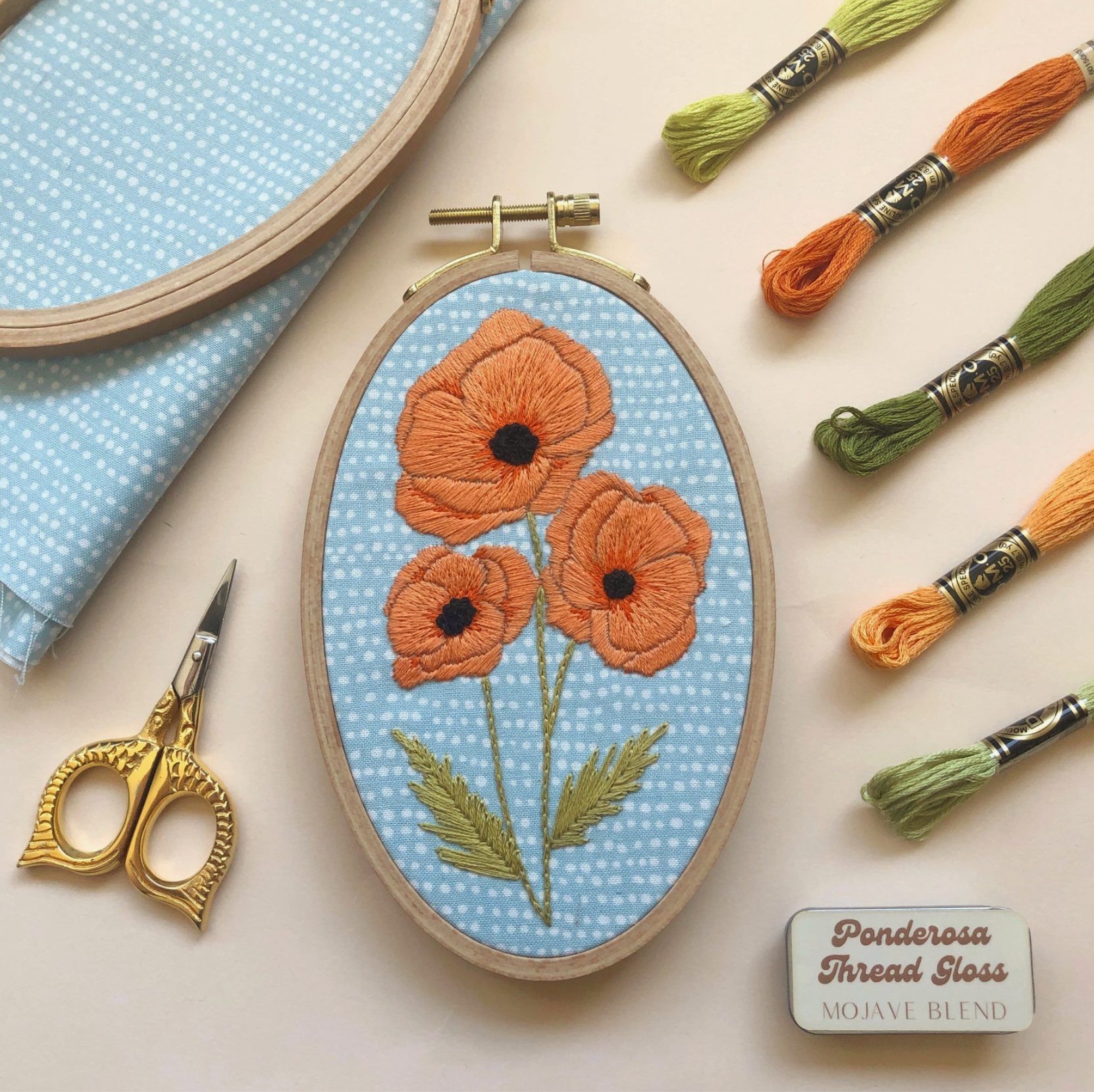 Poppies - Intermediate Hand Embroidery Kit by MCreativeJ