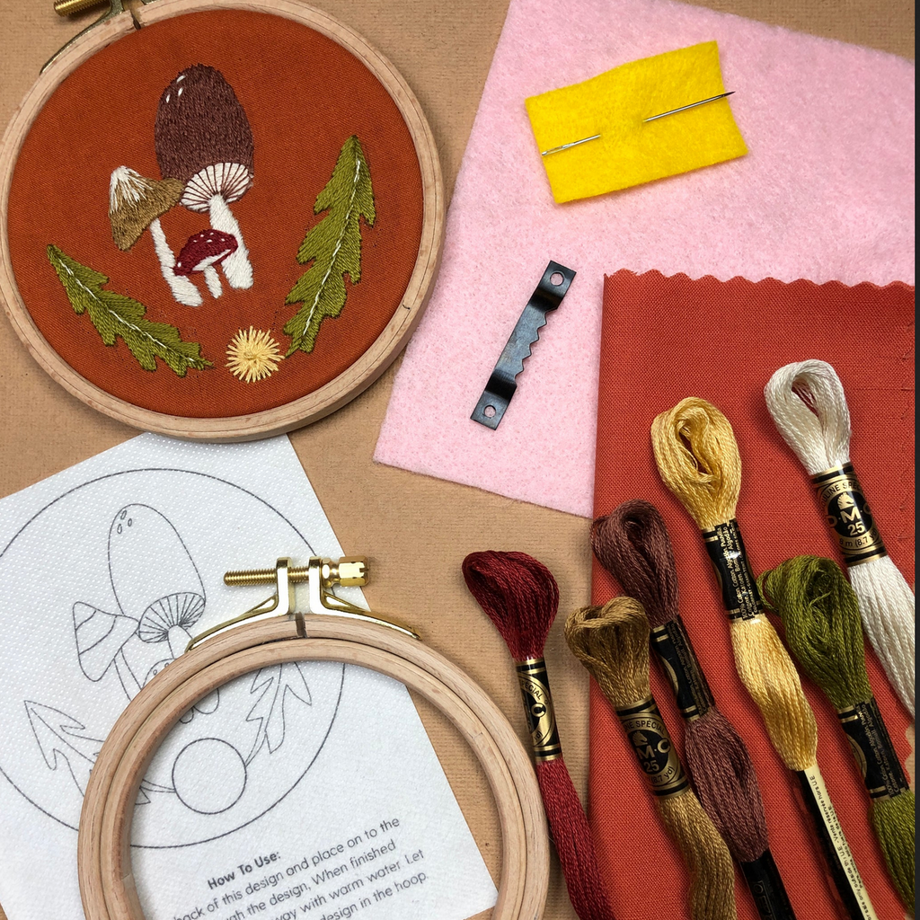 Mushroom Trio - Intermediate Embroidery Kit