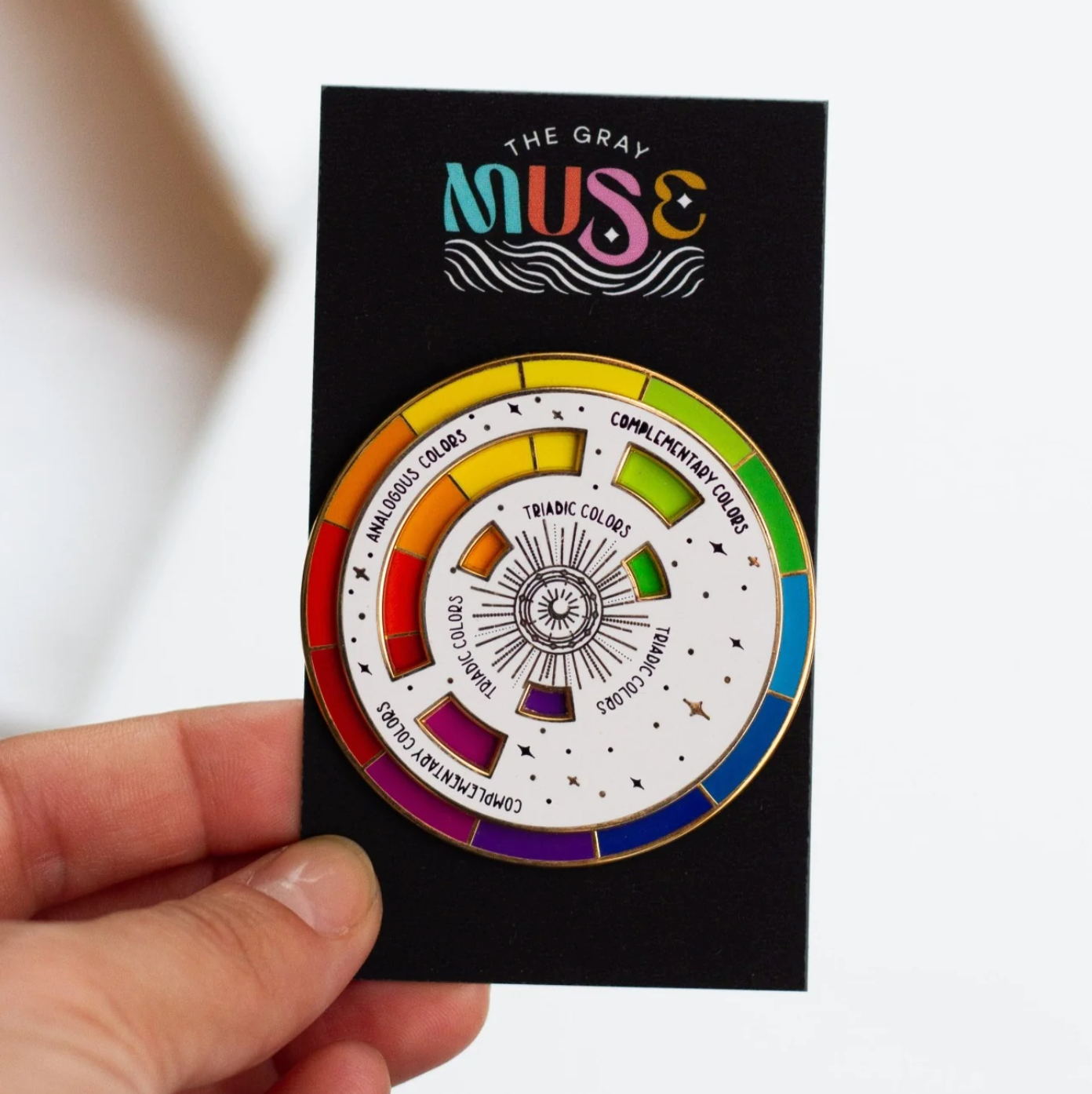 The Original Color Wheel© Interactive Spinner Enamel Pin (White/Gold)