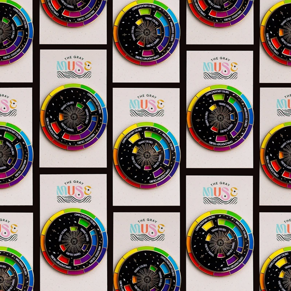 The Original Color Wheel© Interactive Spinner Enamel Pin (Black/Gold)