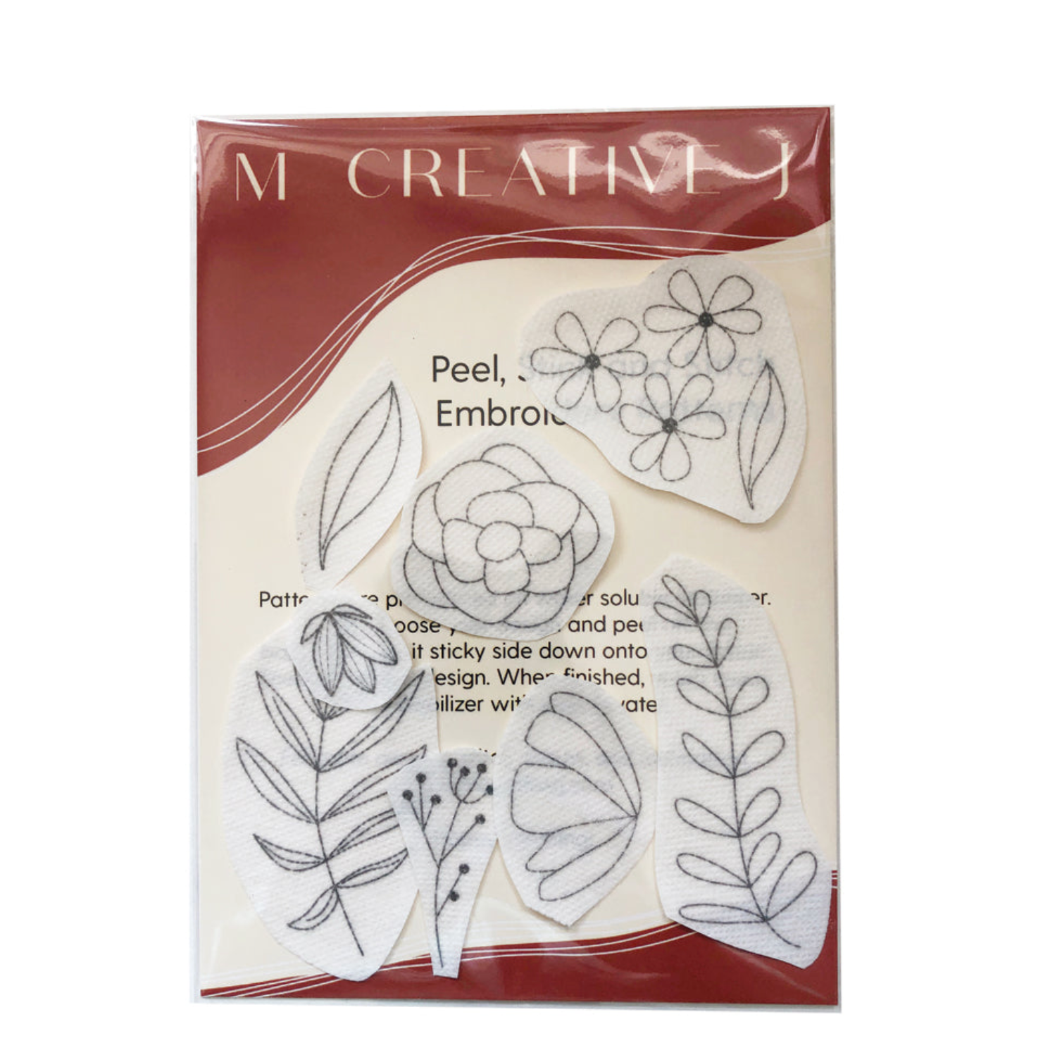 Peel Stick & Stitch Hand Embroidery Patterns by M Creative J