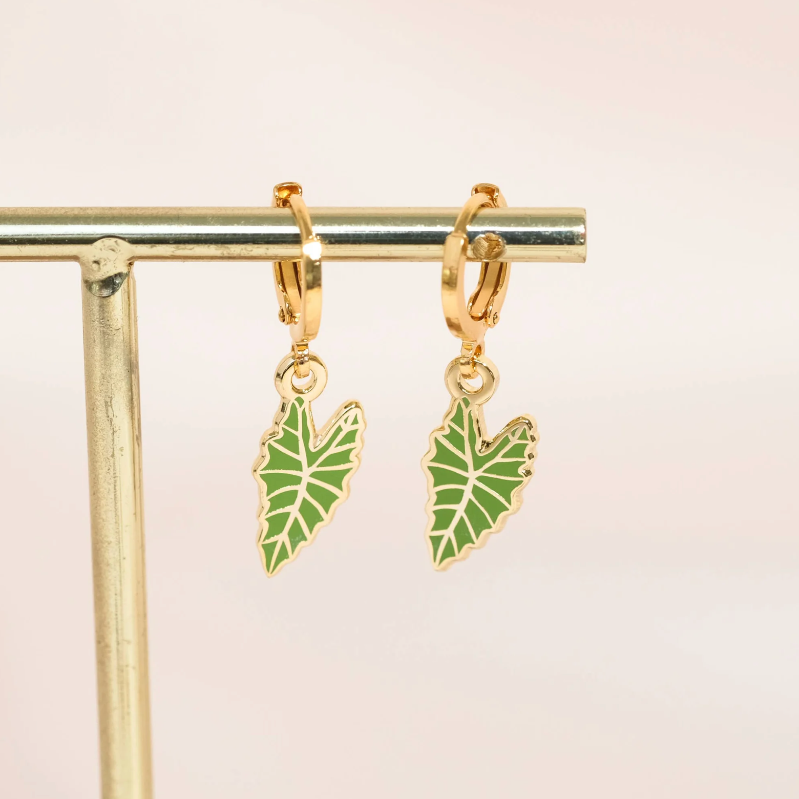 Alocasia Polly Leaf Huggie Hoop Earrings