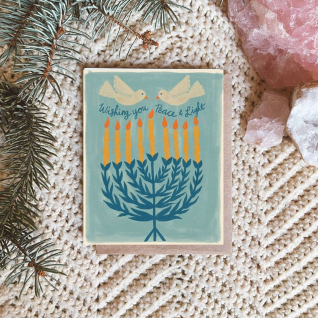 Hanukkah Card | Menorah with Doves Card | Single Card