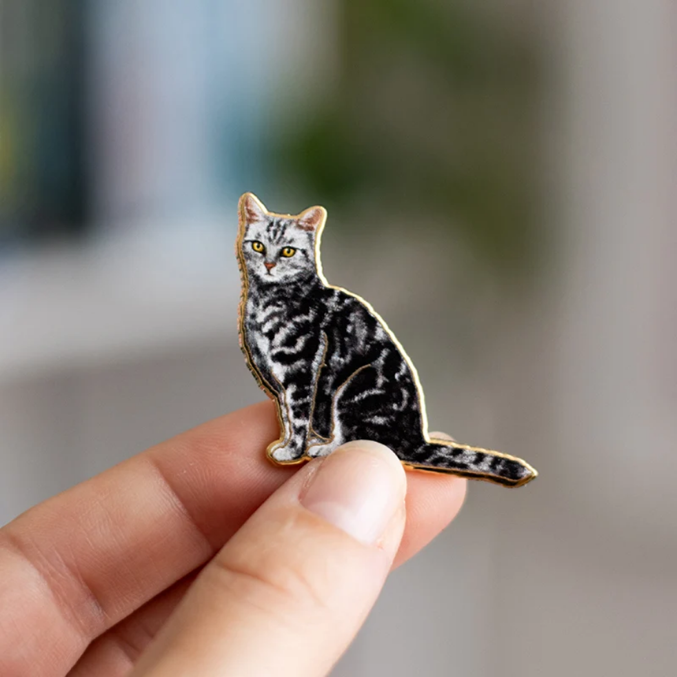 Gray Tabby Cat Enamel Pin