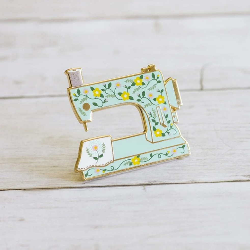 Sewing Machine Interactive Enamel Pin Turquoise