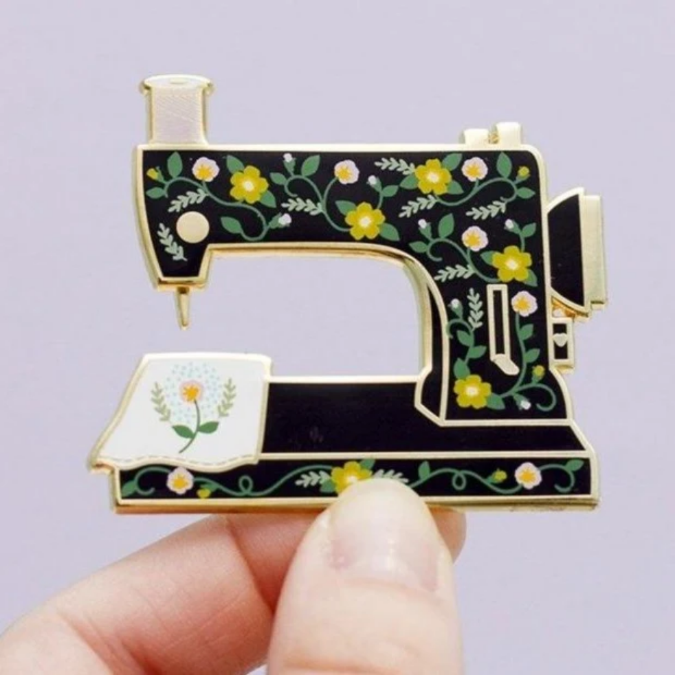 Sewing Machine Interactive Enamel Pin Black