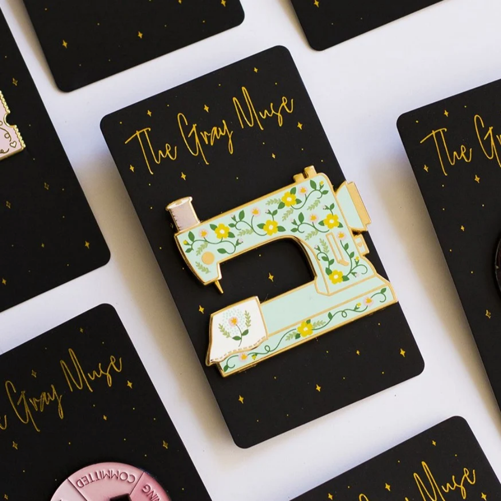 Sewing Machine Interactive Enamel Pin Turquoise