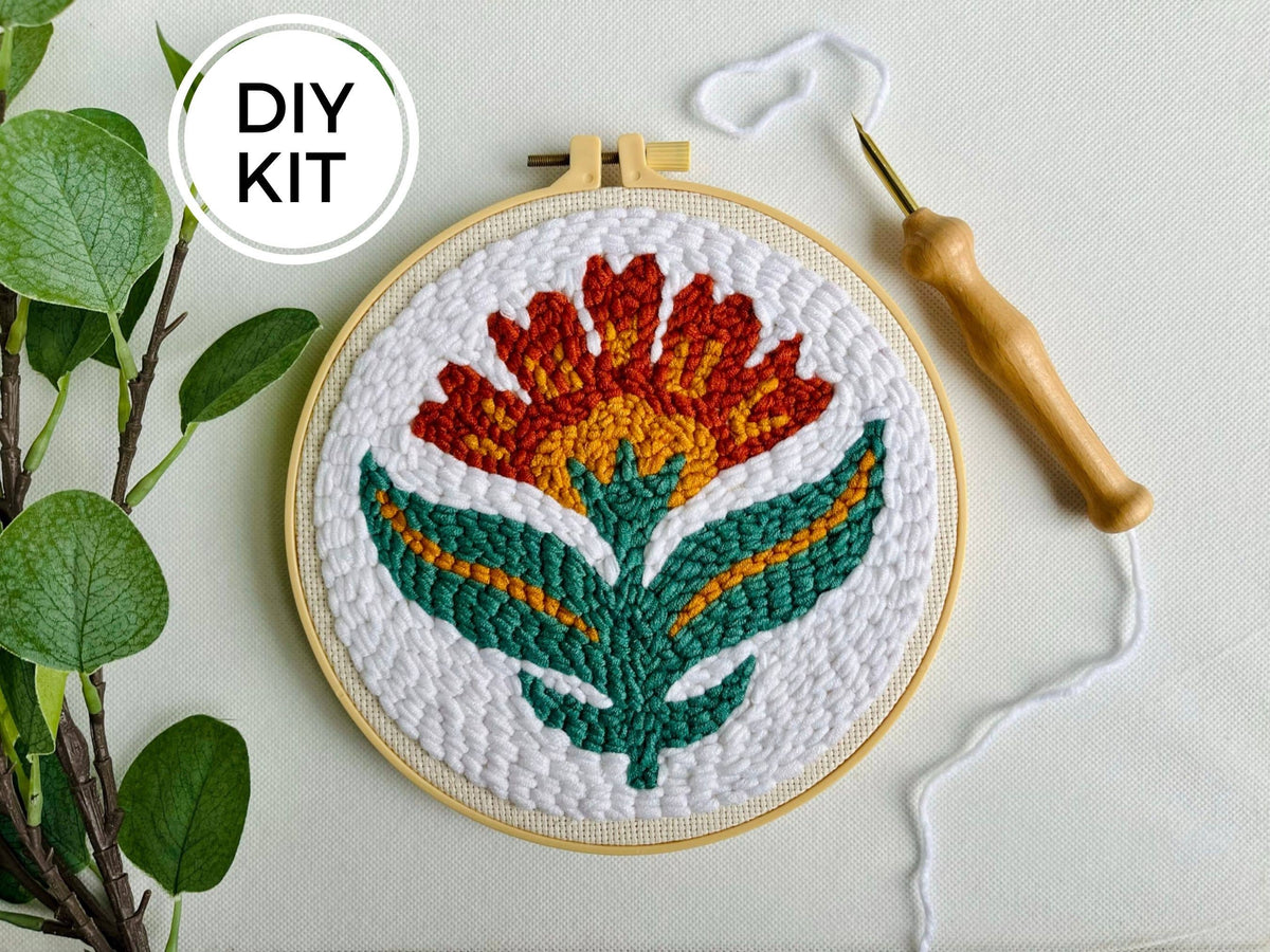 Scandi Floral Punch Needle Embroidery DIY Kit for Beginners