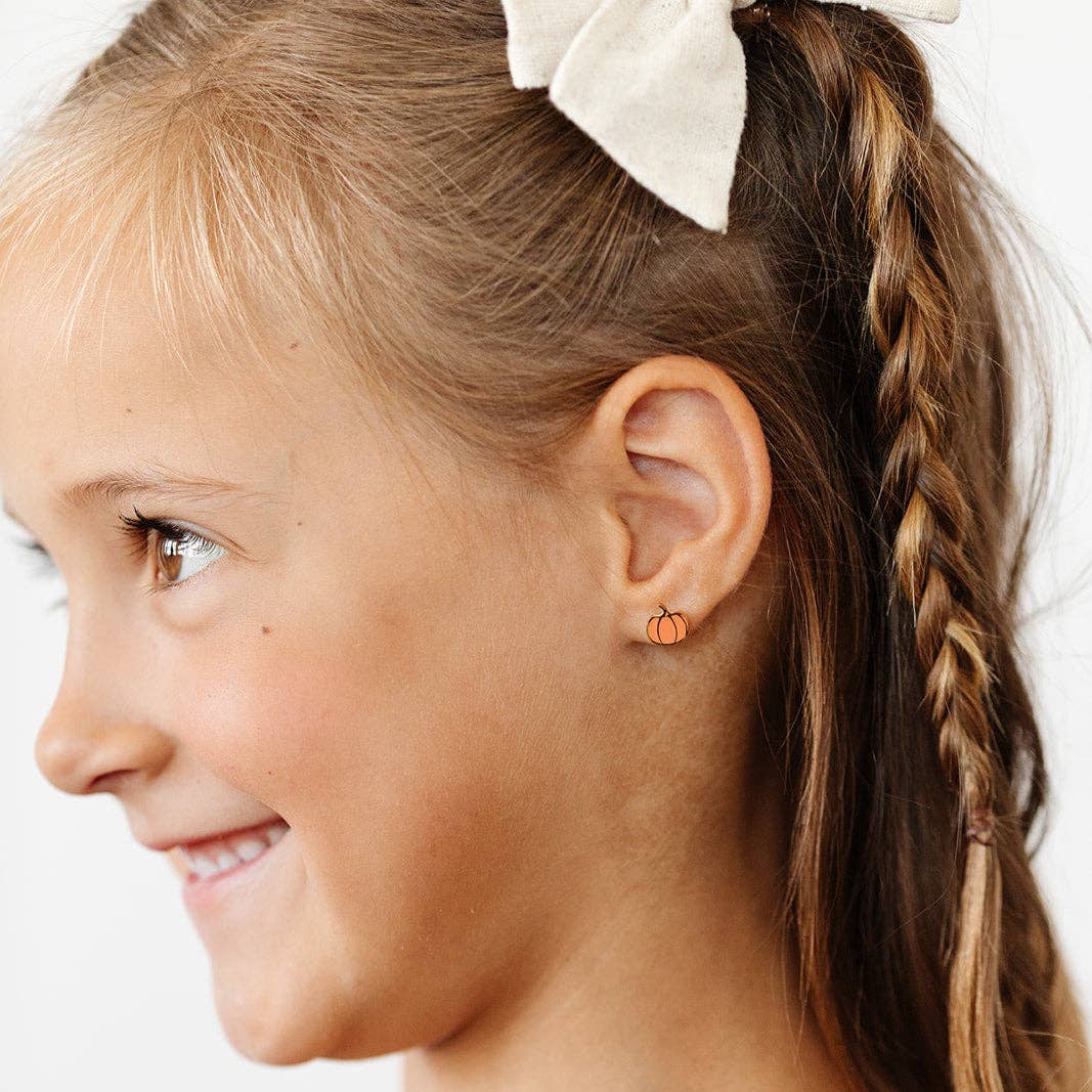 Pumpkin Stud Earrings - Hypoallergenic, Flat Back, Girl Gift