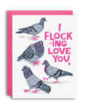 Flocking Love You Pigeon Risograph Greeting Card 