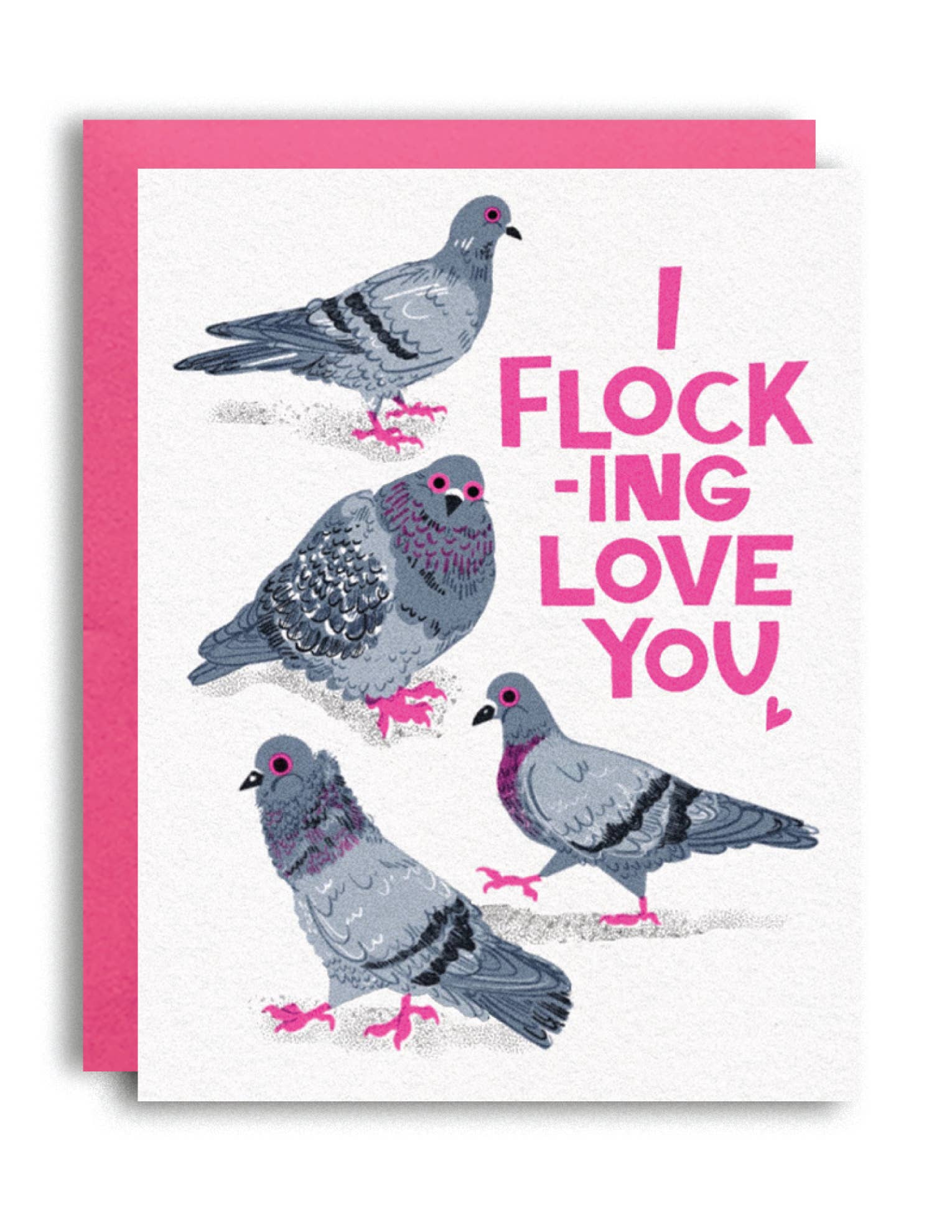 Flocking Love You Pigeon Risograph Greeting Card 