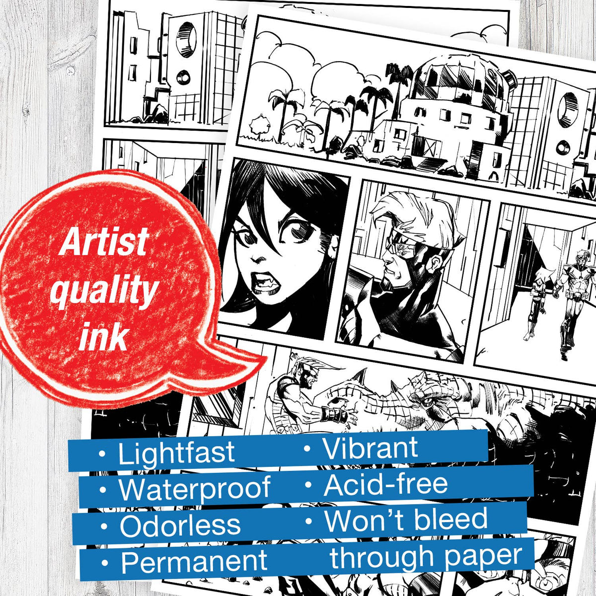 Pitt Artist Pen, Manga Black Set - Wallet of 4