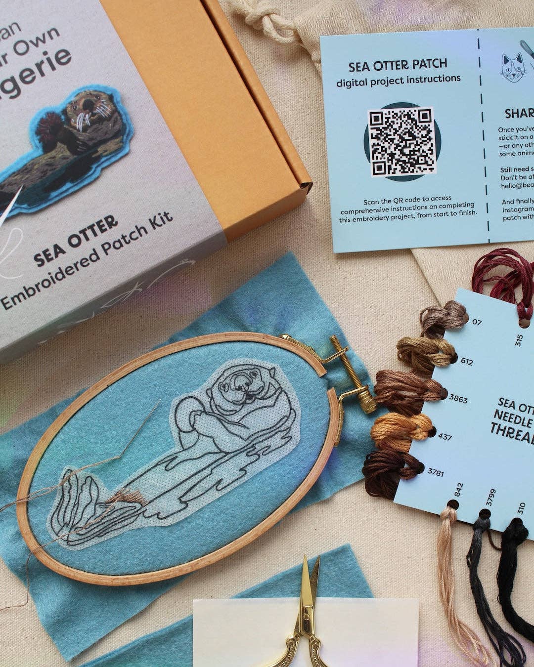 Sea Otter Embroidered Patch Kit