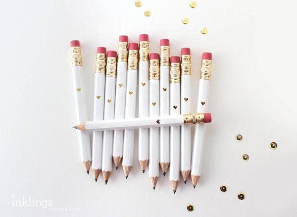 Mini Pencils - Gold Heart/White