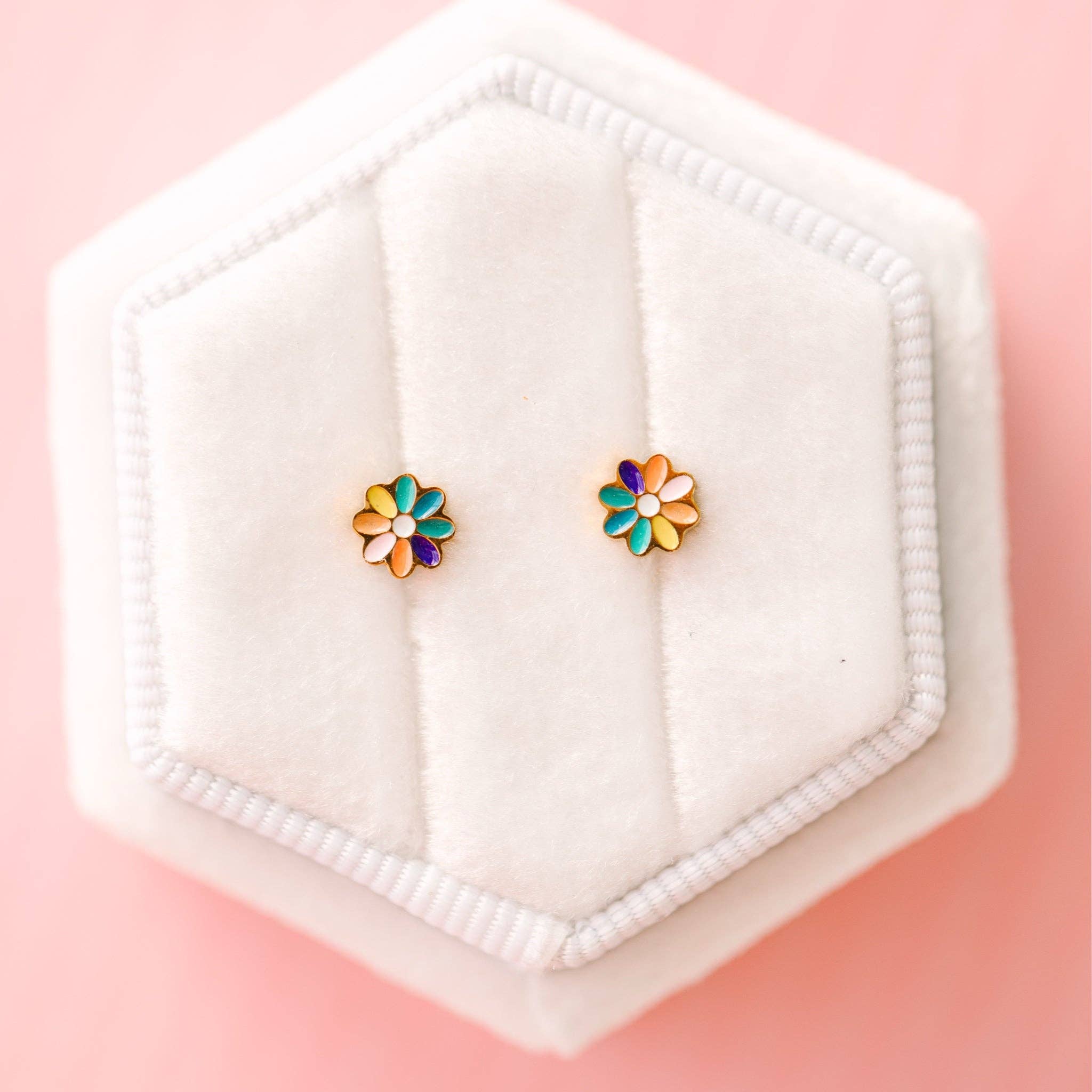 Rainbow Tiny Daisy Earrings