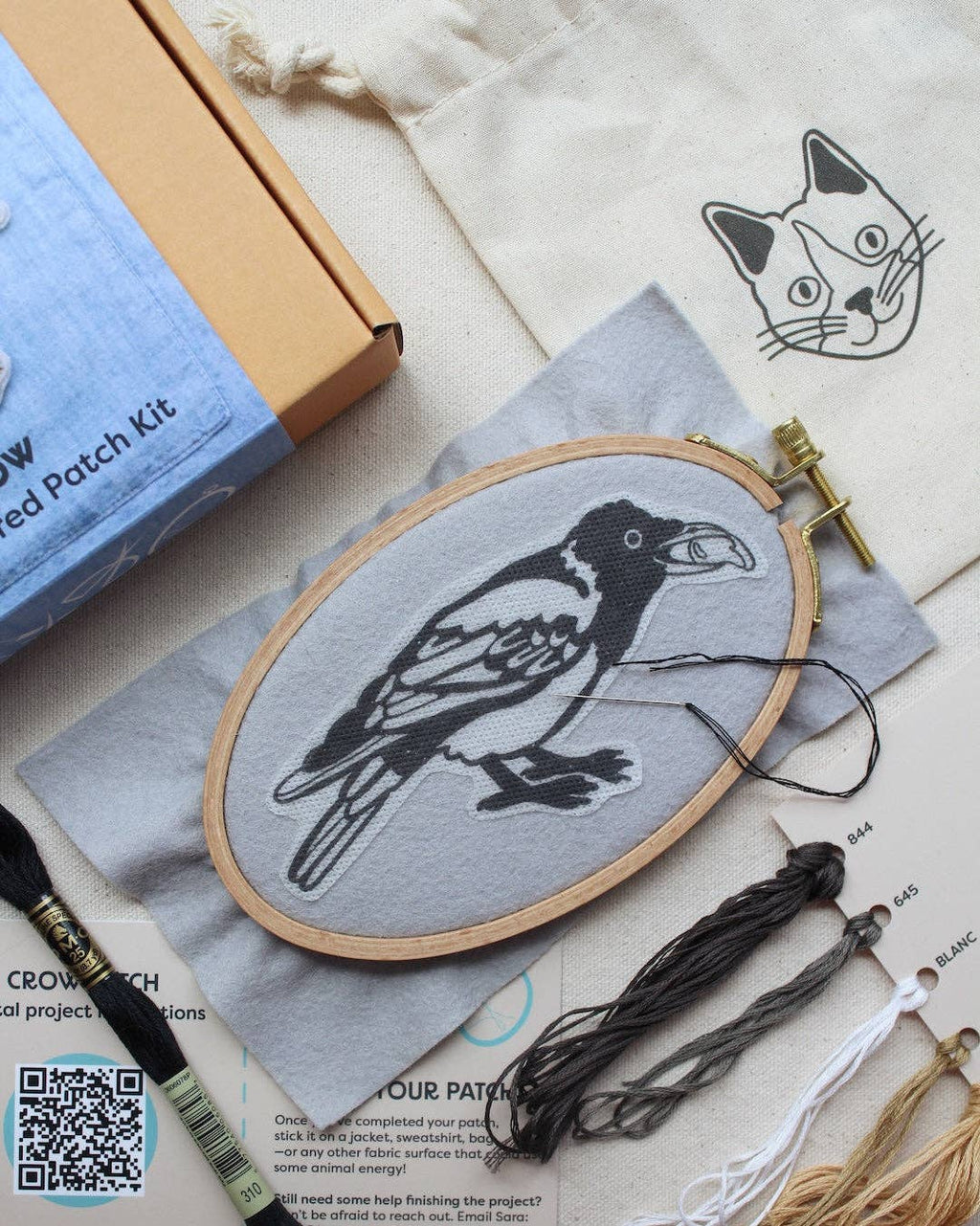 Crow Embroidered Patch Kit
