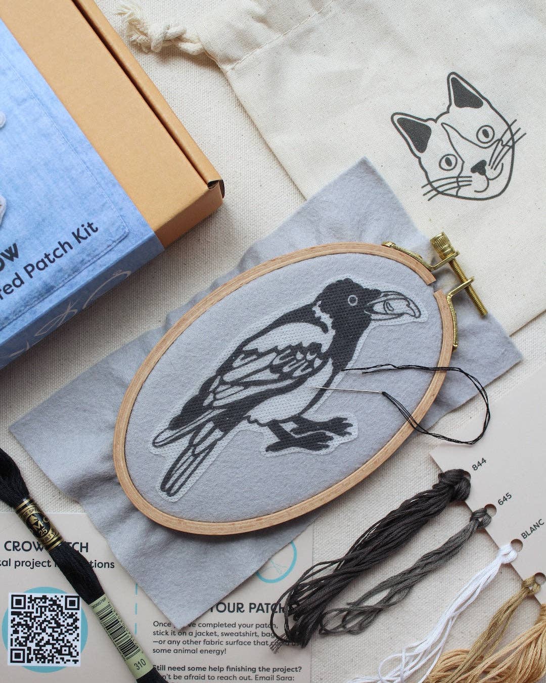 Crow Embroidered Patch Kit