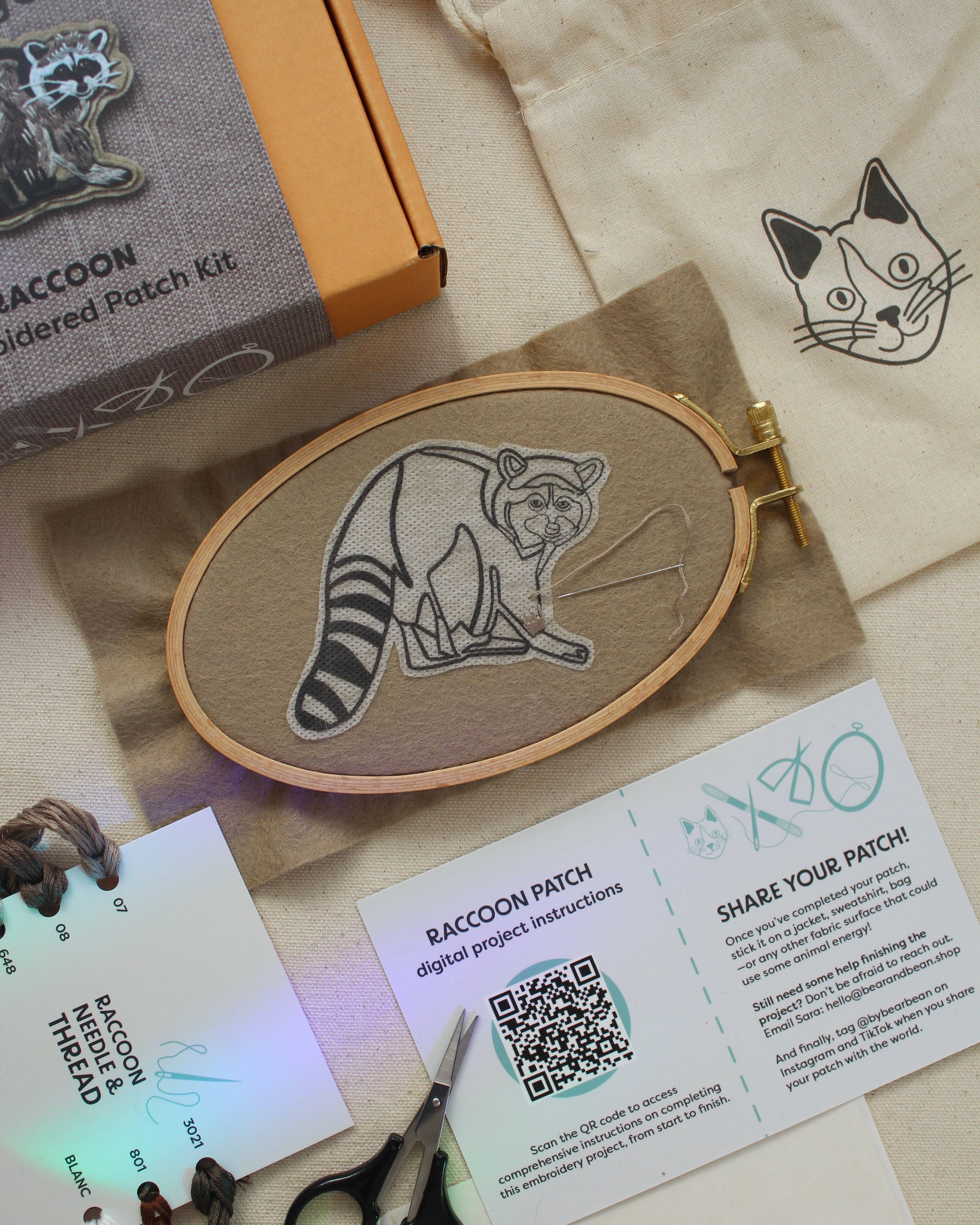 Raccoon Embroidered Patch Kit