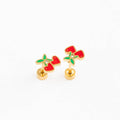 Cherries Stud Earrings - Hypoallergenic, Flat Back, Girl Gift