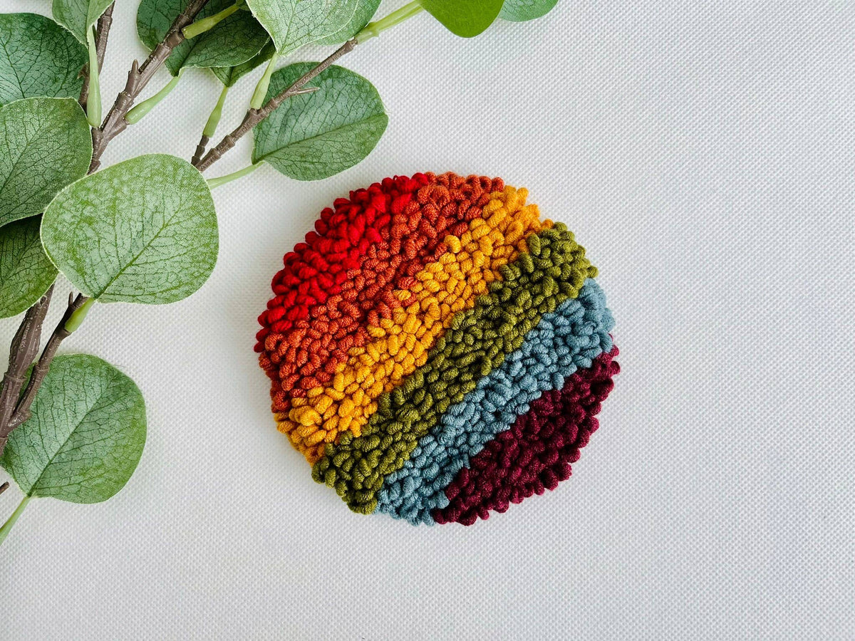 Muted Rainbow Beginner Punch Needle Mug Rug Kit