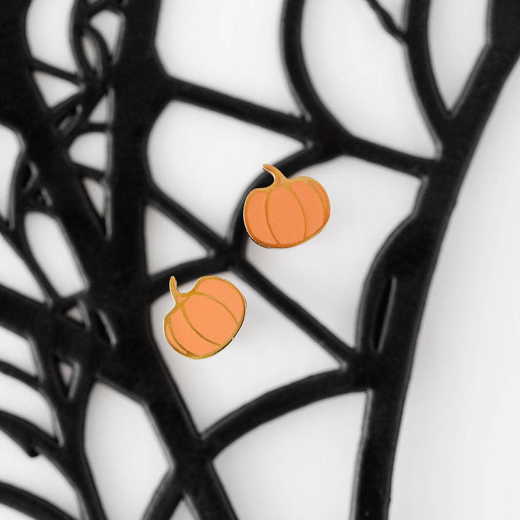 Pumpkin Stud Earrings - Hypoallergenic, Flat Back, Girl Gift