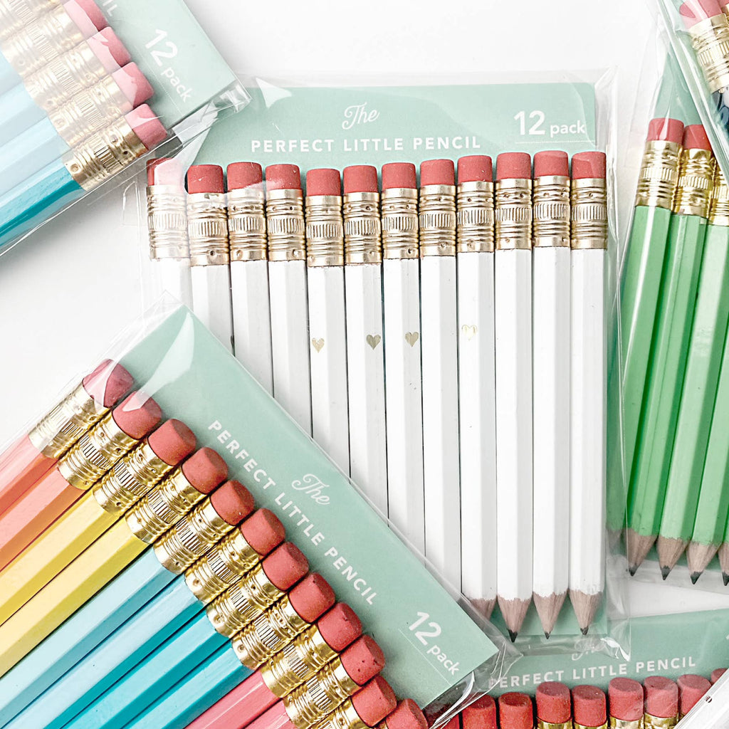 Mini Pencils - Gold Heart/White