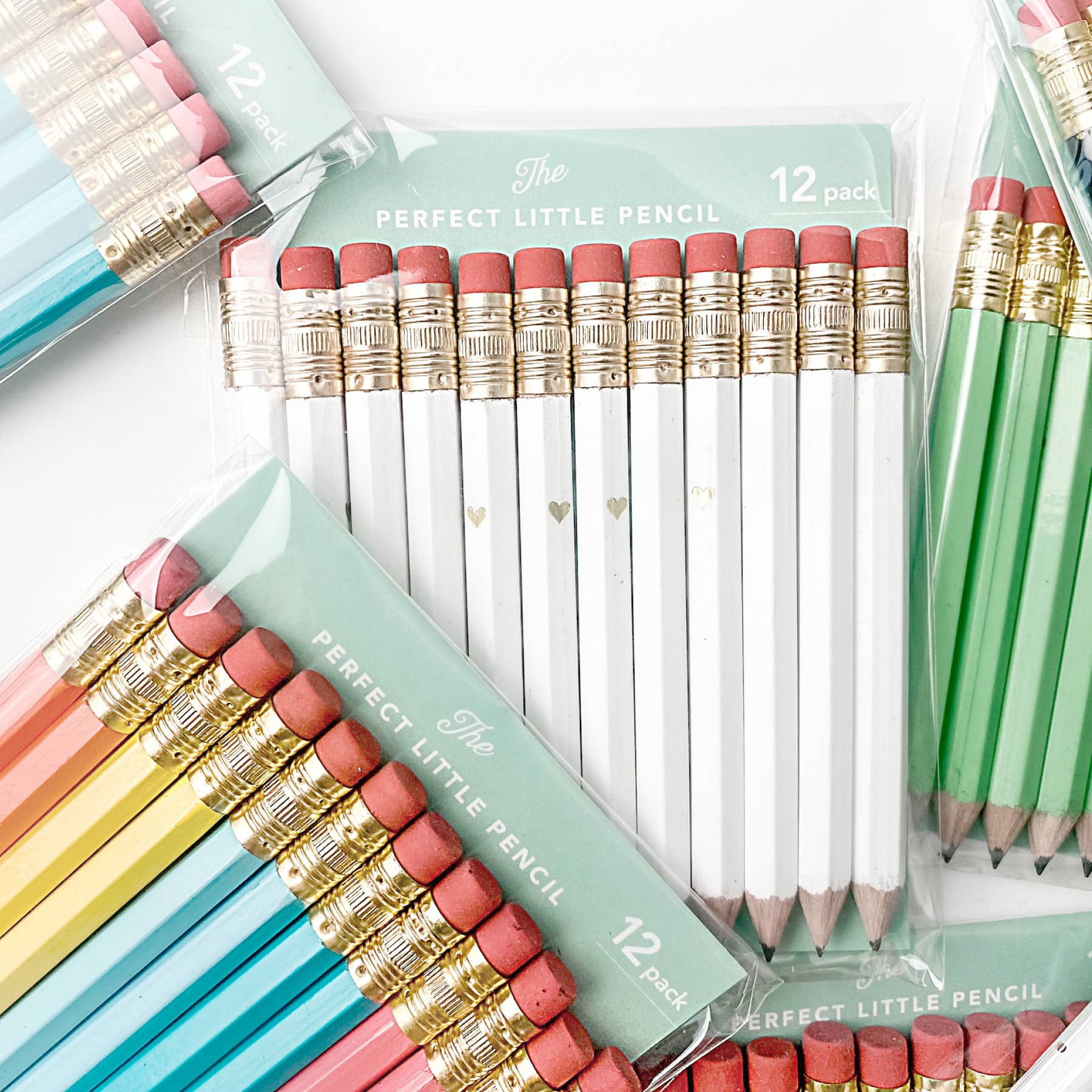 Mini Pencils - Gold Heart/White