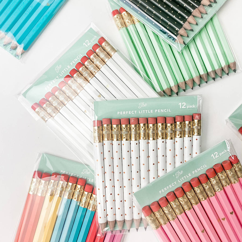 Mini Pencils - Gold Heart/White