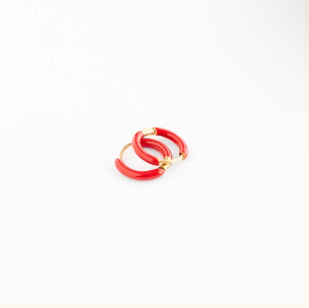 Enamel Hoop Earrings - Hypoallergenic, Flat Back, Girl Gift