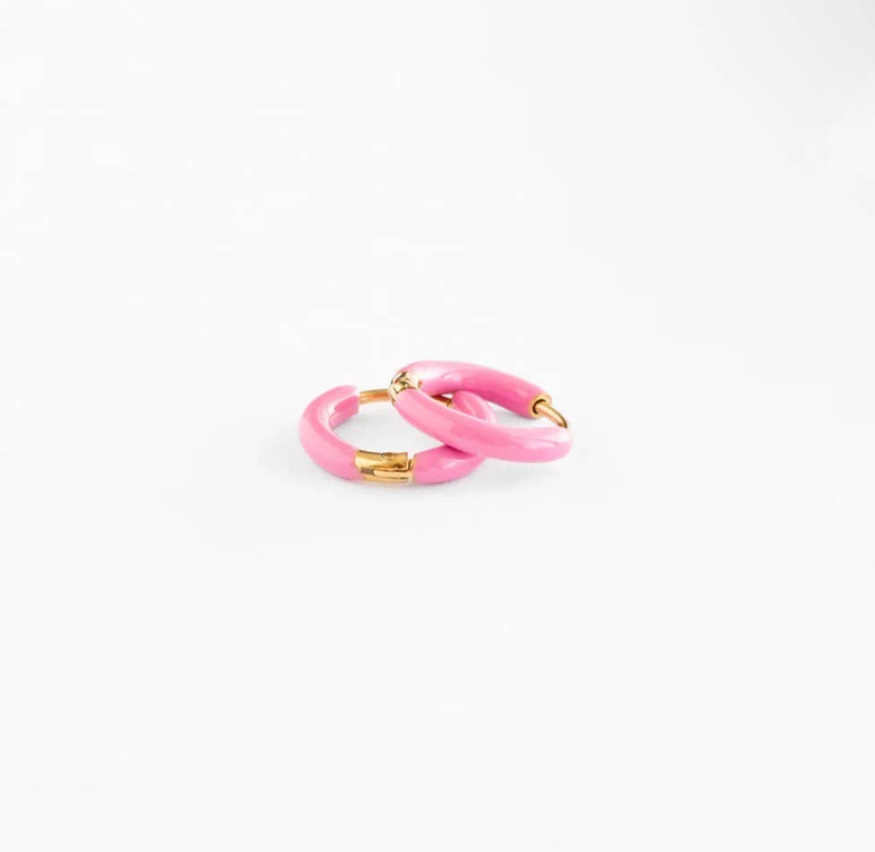 Enamel Hoop Earrings - Hypoallergenic, Flat Back, Girl Gift
