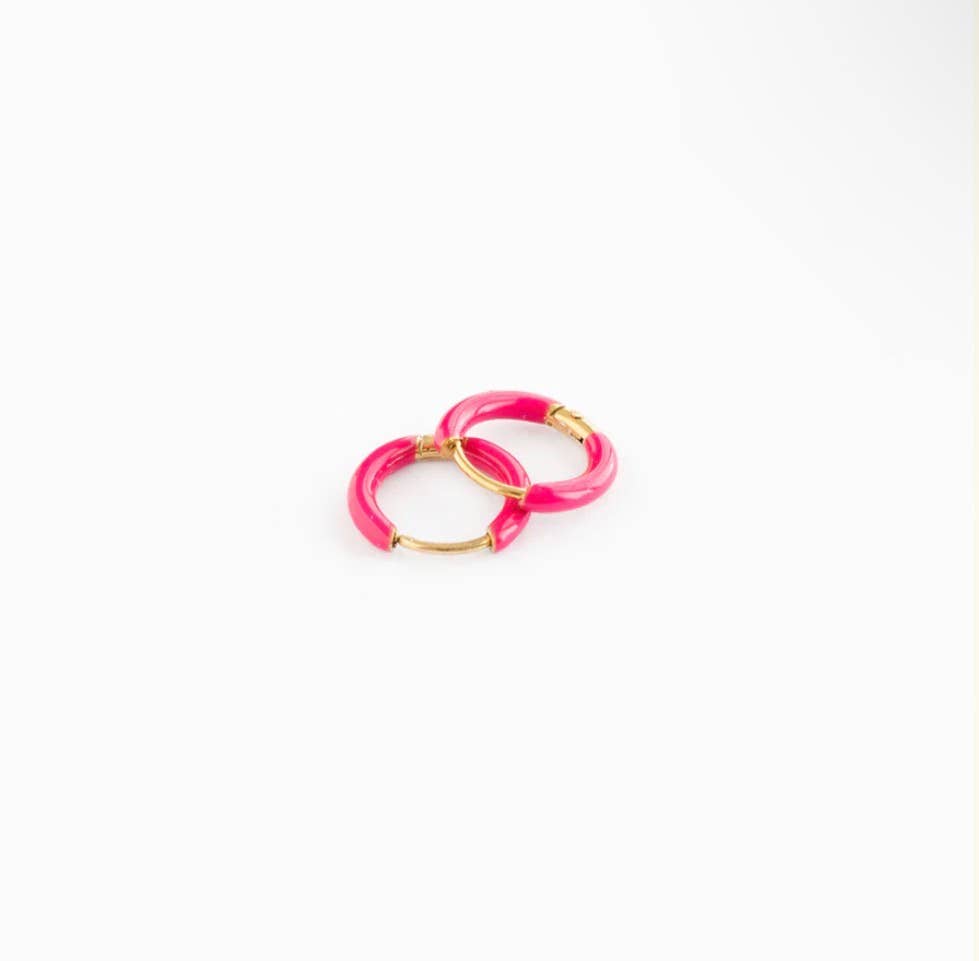 Enamel Hoop Earrings - Hypoallergenic, Flat Back, Girl Gift