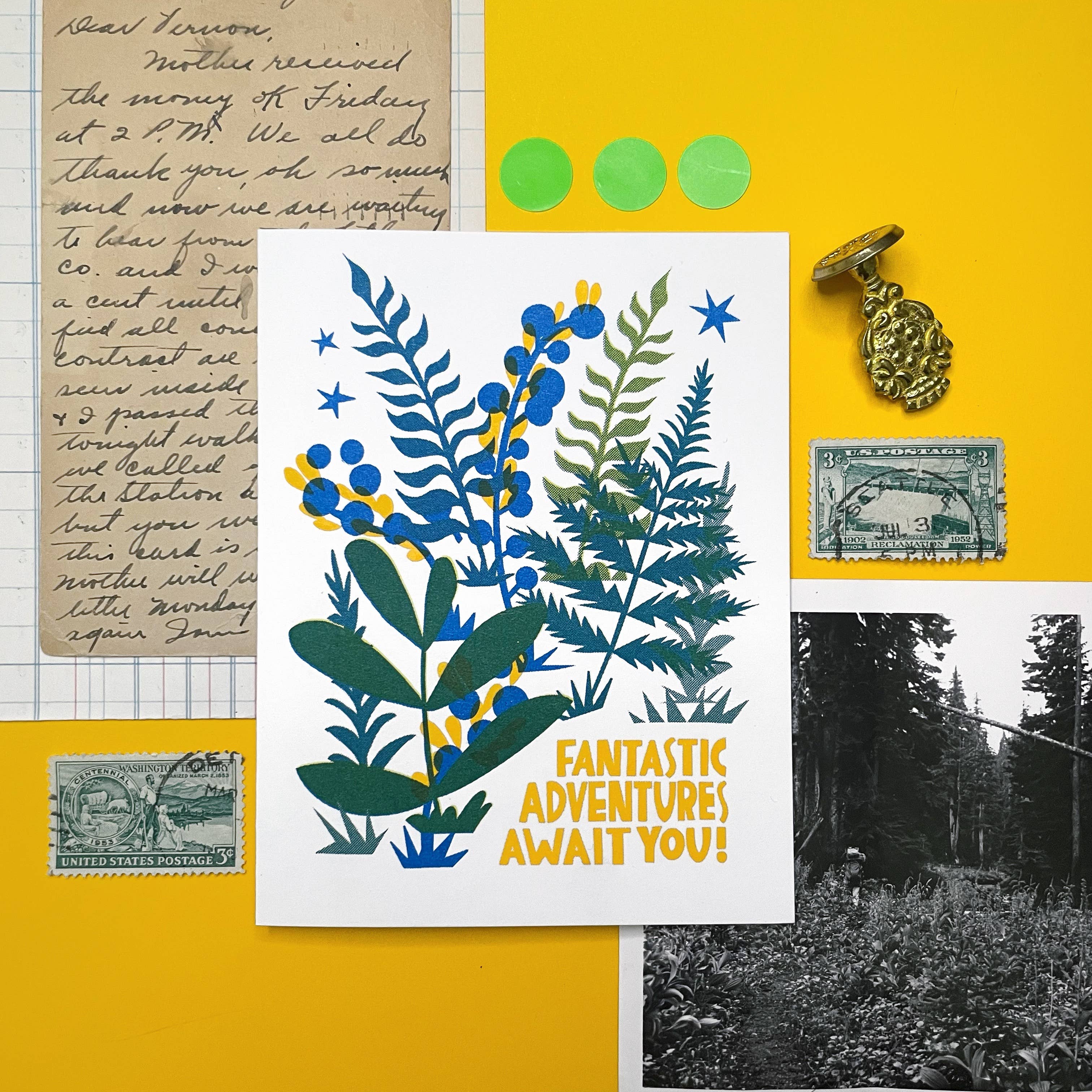 Fantastic Adventures - Forest Fern Risograph Card