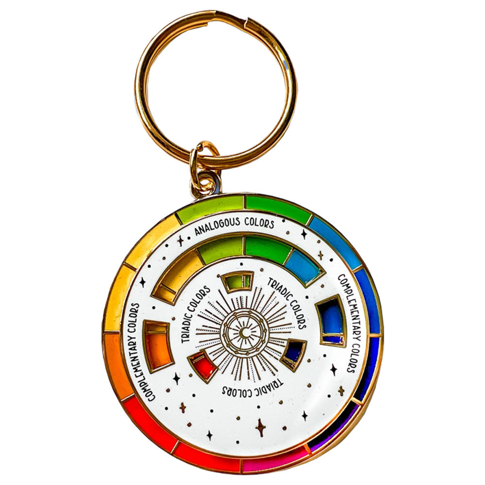 The Original Color Wheel© Interactive Spinner Enamel Keychain (White/Gold)