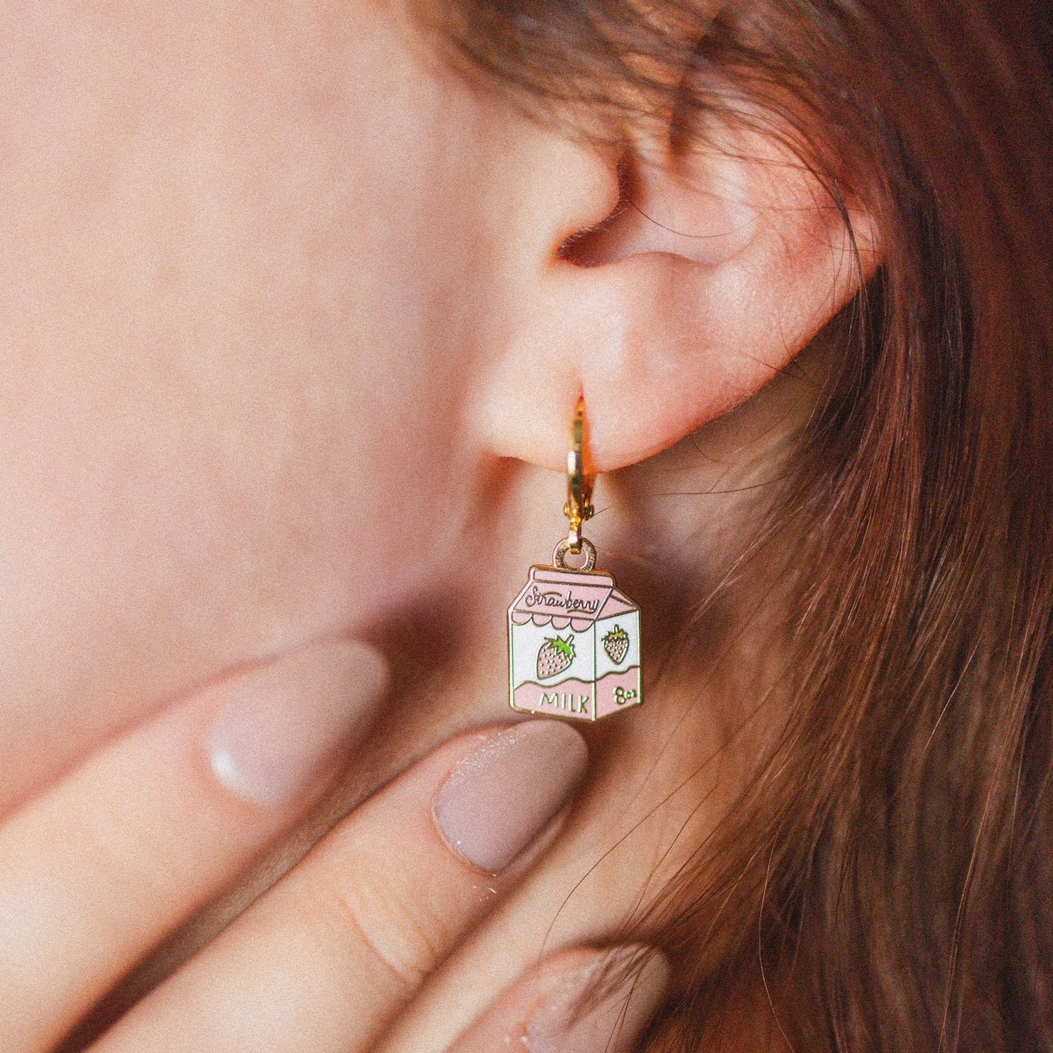 Strawberry Milk Huggie Hoop Earrings